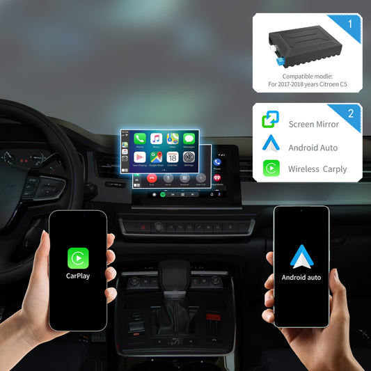 Wireless CarPlay Android Auto Interface for 2017-2018 Peugeot Citroën C5 8''