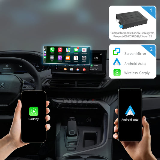 Wireless CarPlay Android Auto Interface for 2021-2023 Peugeot 4008 / DS7 / DS9 / Citroën C5 (10'')