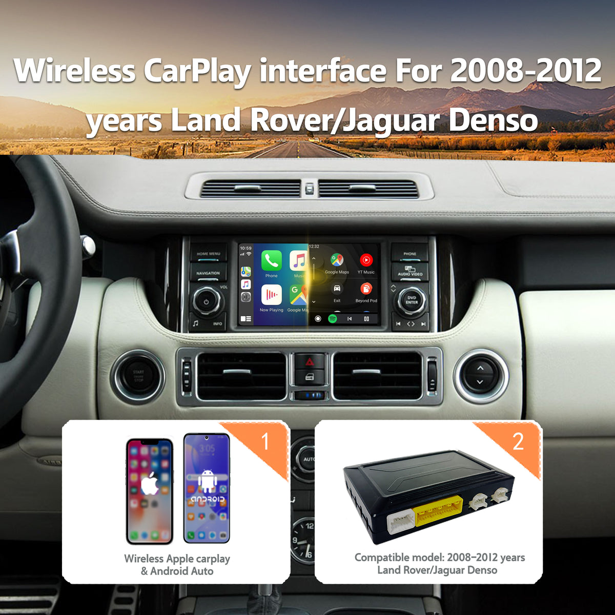 Wireless CarPlay Android Auto Interface for  2008-2012 Land Rover & Jaguar (Denso System)