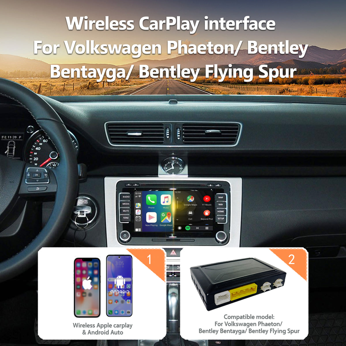 Wireless CarPlay Android Auto Interface for Volkswagen Phaeton/ Bentley Bentayga/ Bentley Flying Spur