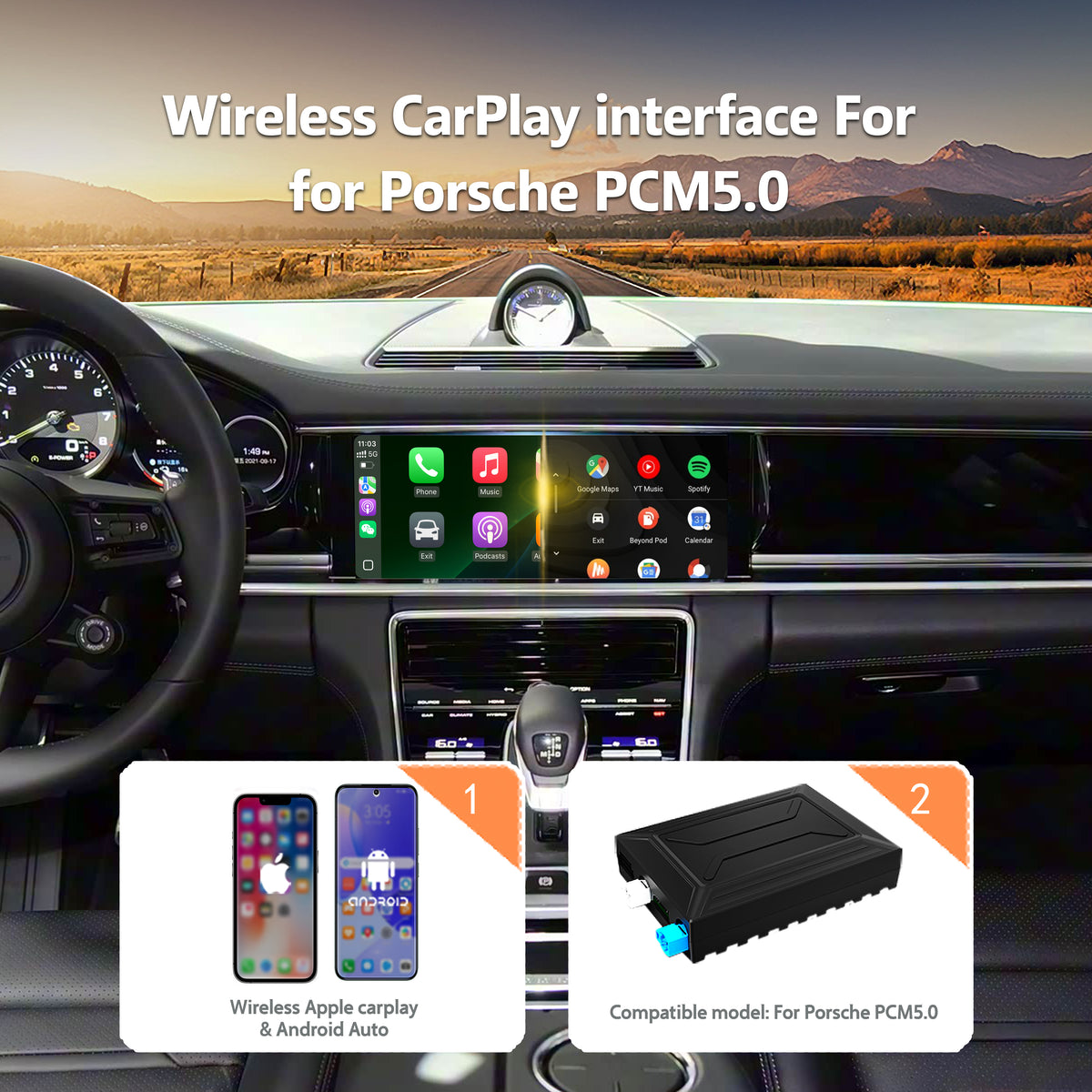 Wireless CarPlay Android Auto Interface for 2021 Porsche Panamera