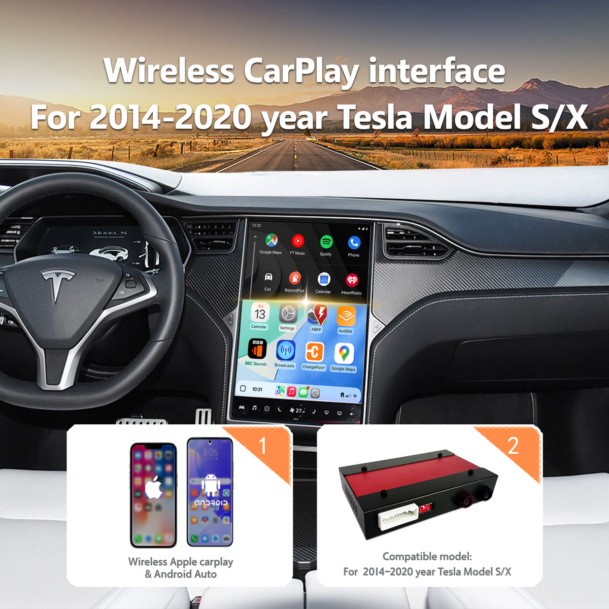 Wireless CarPlay Android Auto Interface for 2014-2020 Tesla Model S X