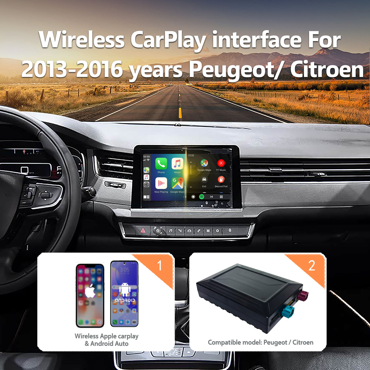 Wireless CarPlay Android Auto Interface for 2013-2016 Peugeot & Citroën